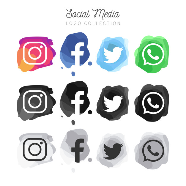 Modern watercolor Social Media logotype collection Free Vector